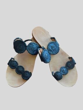 Jack Rogers Black Scalloped Leather Slide Sandals Women Sz 9 M